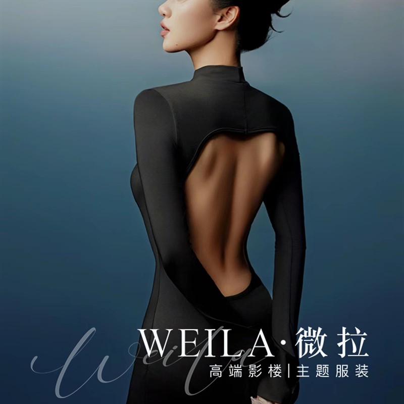 2024新款高级感纯欲时尚杂志肖像形象写真露背连衣裙影楼拍照服装