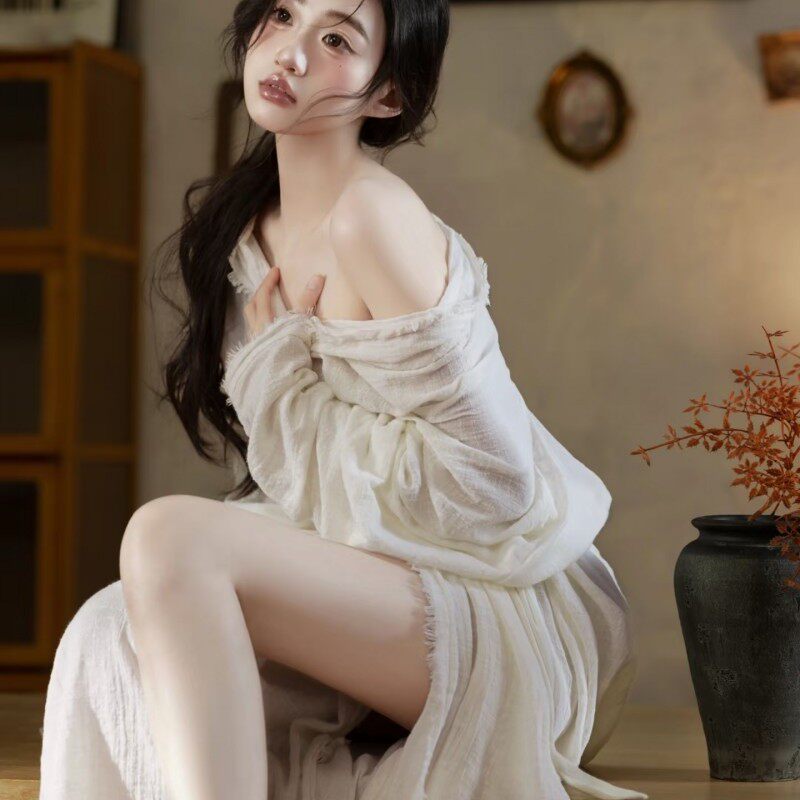 影楼新款气质清冷中式写真棉麻连衣裙超仙温柔纯欲风少女摄影服装