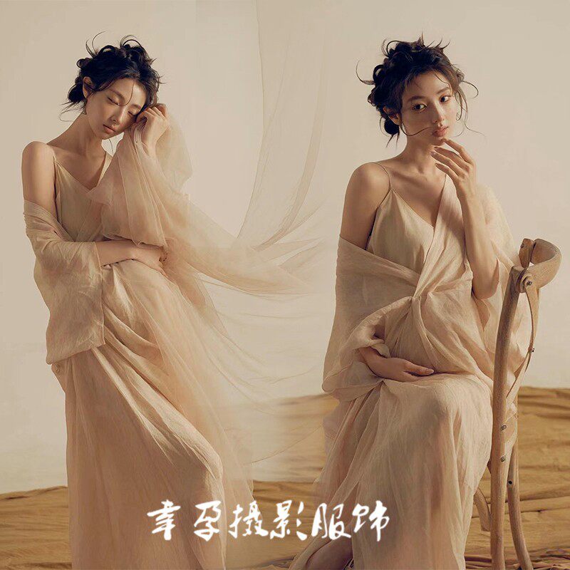 影楼孕妇照服装新款法式复古风高级感飘逸连衣裙孕妈咪拍照摄影服