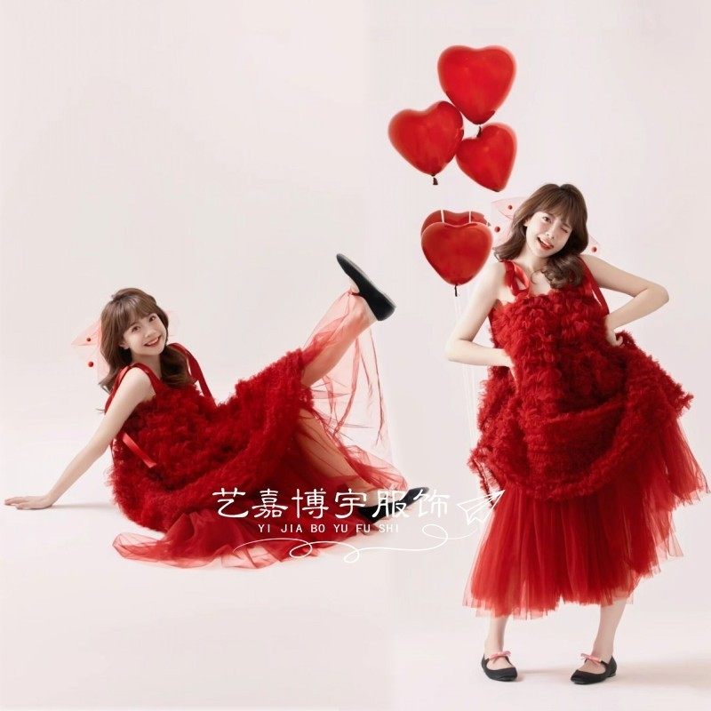 影楼新年拍照新款红色画报风礼服纱裙少女个性可爱艺术照摄影服装,男装,其他民族服装,淘宝优惠券,粉丝福利购,淘宝优惠卷