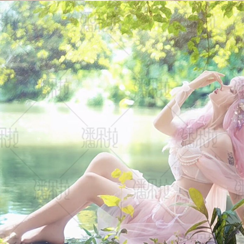 人鱼公主粉色纱裙写真服装三亚版纳旅拍女神精灵艺术照摄影演出服