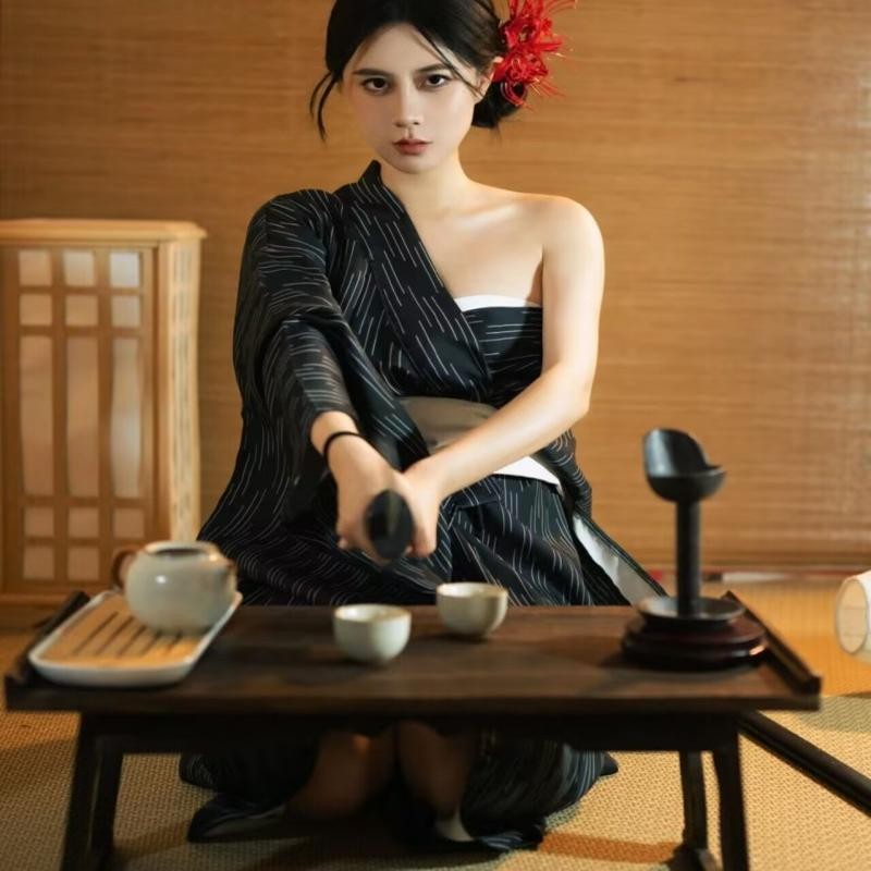 新款影楼黑道千金和服日本传统和服浴衣长袍武士写真日式旅拍摄影