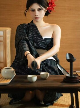 新款影楼黑道千金和服日本传统和服浴衣长袍武士写真日式旅拍摄影
