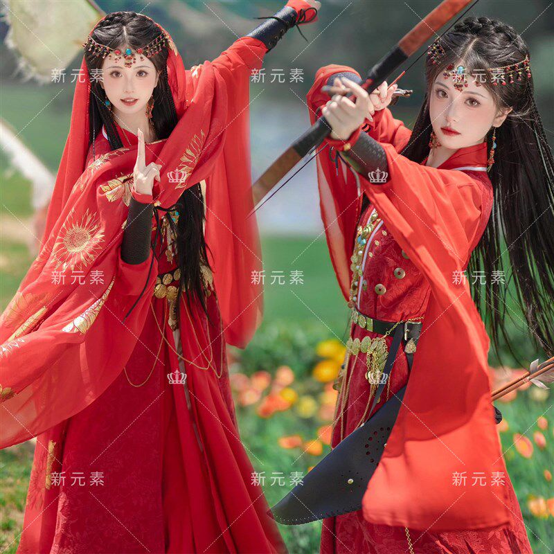影楼新款异域风情古风民族风旅拍东宫小枫红色古装汉服写真摄影服
