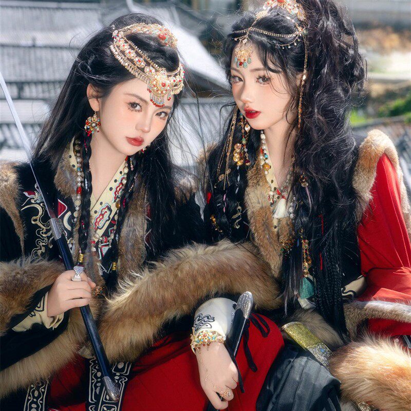 藏族服装少女阿藏哥旅拍民族汉元素刺绣藏袍龙龙情侣古风服装摄影
