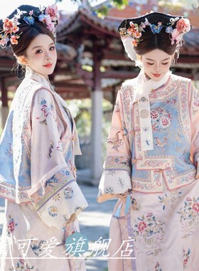 清代汉服原创仿刺绣印花古装延吉旗装公主服装格格清朝两件套旅拍