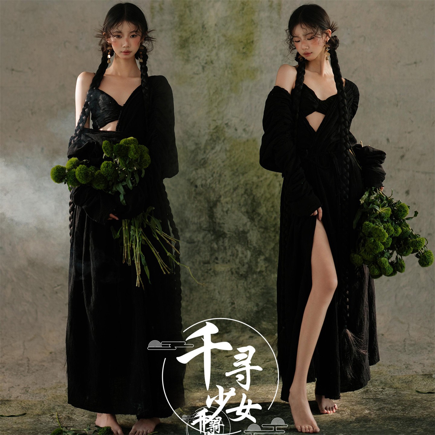 照相馆新款中式拍照服装骨相少女清冷感黑色洋装高级感艺术照写真