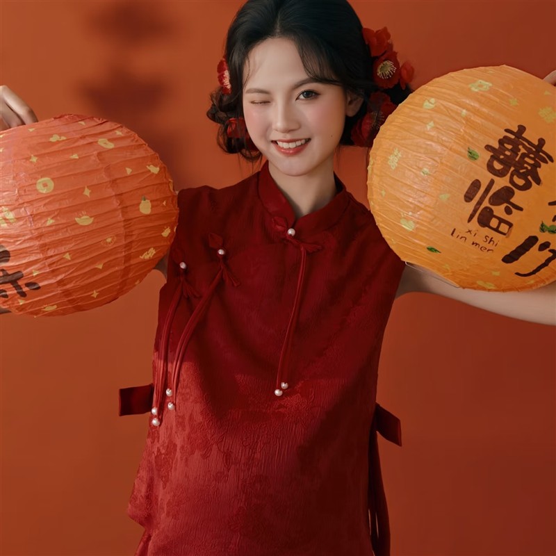 照相馆新款情侣主题服装庆新年喜庆氛围民国风孕妈咪写真艺术照摄