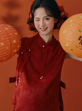 照相馆新款情侣主题服装庆新年喜庆氛围民国风孕妈咪写真艺术照摄