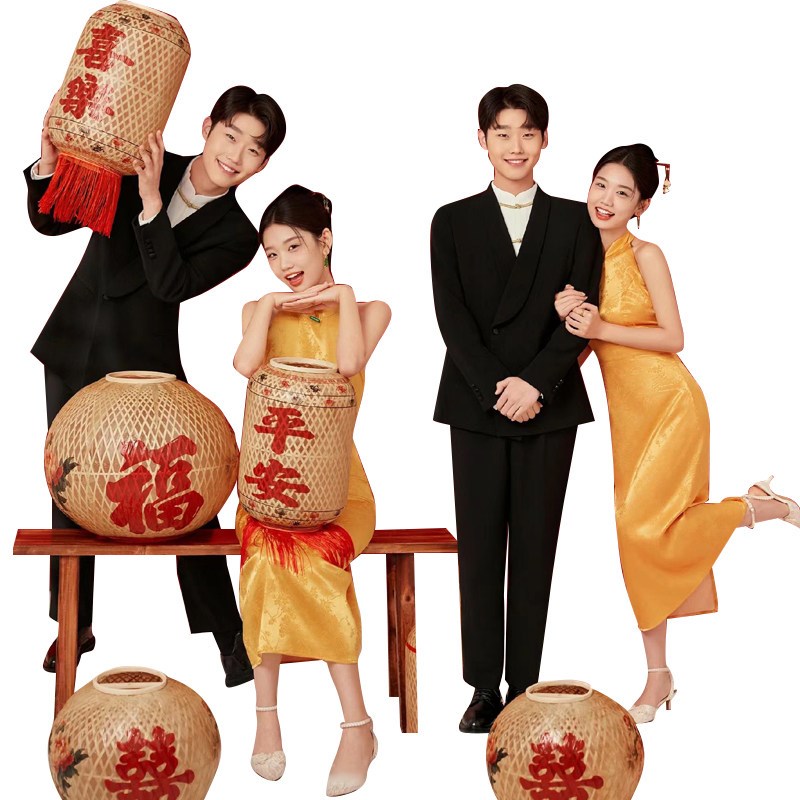 影楼主题新款情侣新中式喜嫁风复古旗袍婚纱照服装氛围感主题写真
