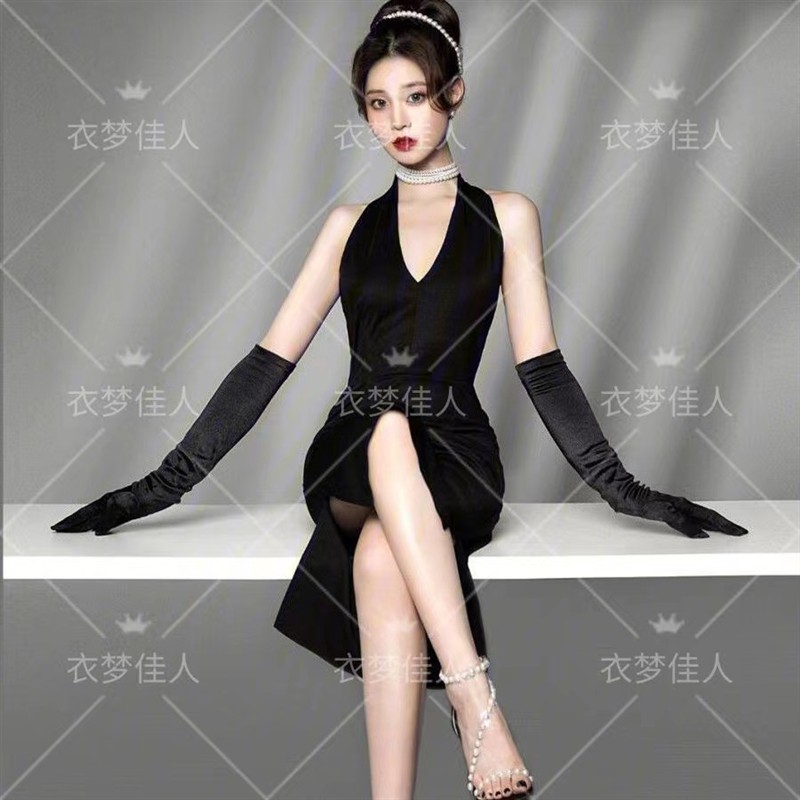 影楼写真主题服装新款夏季法式赫本风轻奢小礼服拍照女封面艺术照