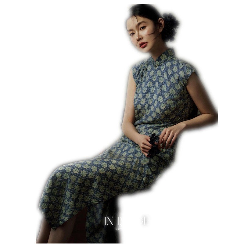 影楼个人拍照新中式改良旗袍女复古清冷民国风肖像写真艺术照服饰