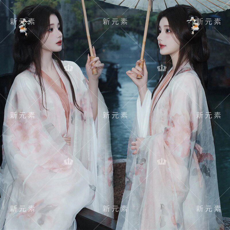 影楼新款汉服古装连衣裙魏晋风大袖衫交领襦裙清冷感古风写真套装