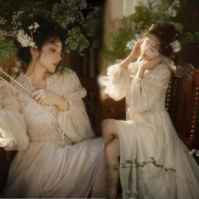 影楼新款法式复古主题氛围感油画风少女连衣裙个人写真摄影服装