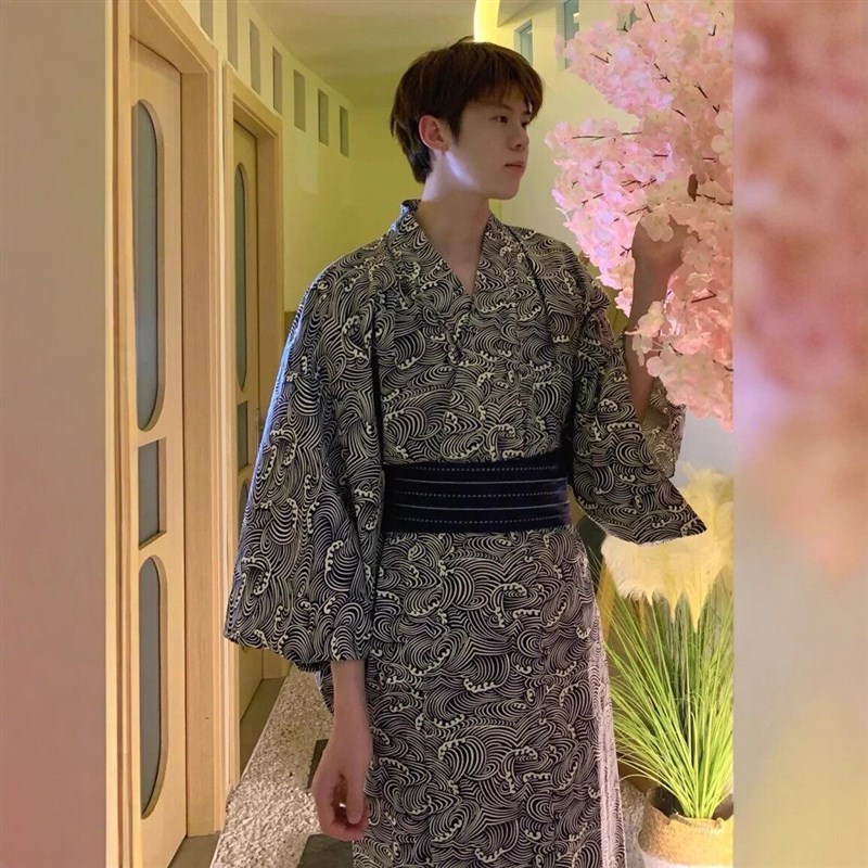 日本和服男士浴衣日式和风武士服日系正装黑色日式服写真摄影服装