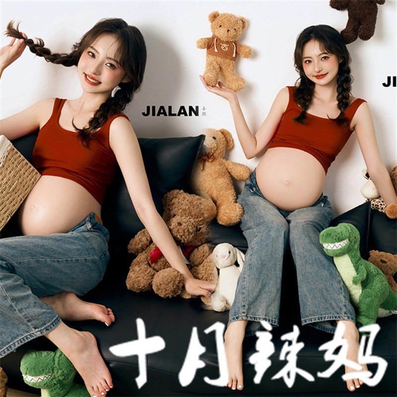 孕妇照复古风影楼新款甜美韩系纯欲风辣妈孕妈咪大肚照衣服在家拍