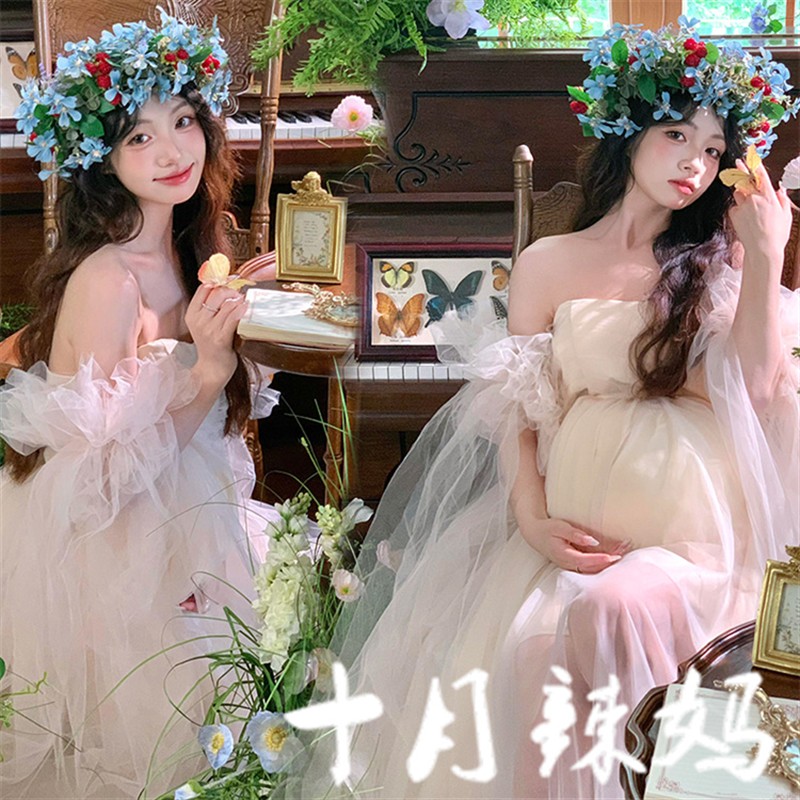 影楼新款孕妇照服装韩系田园少女清新抹胸礼服裙孕妈咪大肚照摄影