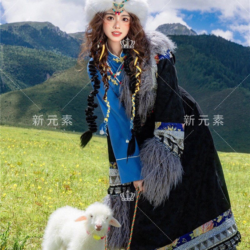 新款藏族服装女冬季藏袍西藏旅游少数民族风写真藏式舞蹈演出服饰