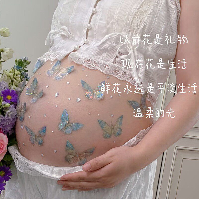 影楼拍照服装孕妇个人甜美梦幻幻彩蝴蝶肚贴孕妈居家艺术写真服饰