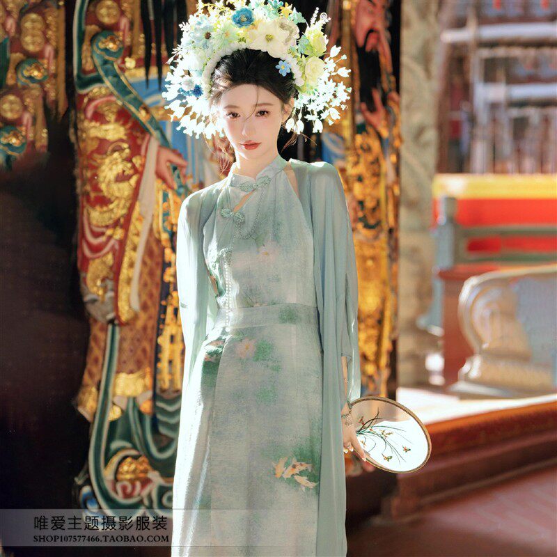 浔埔女簪花新中式主题写真服装复古旗袍民族风外景旅拍摄影连衣裙