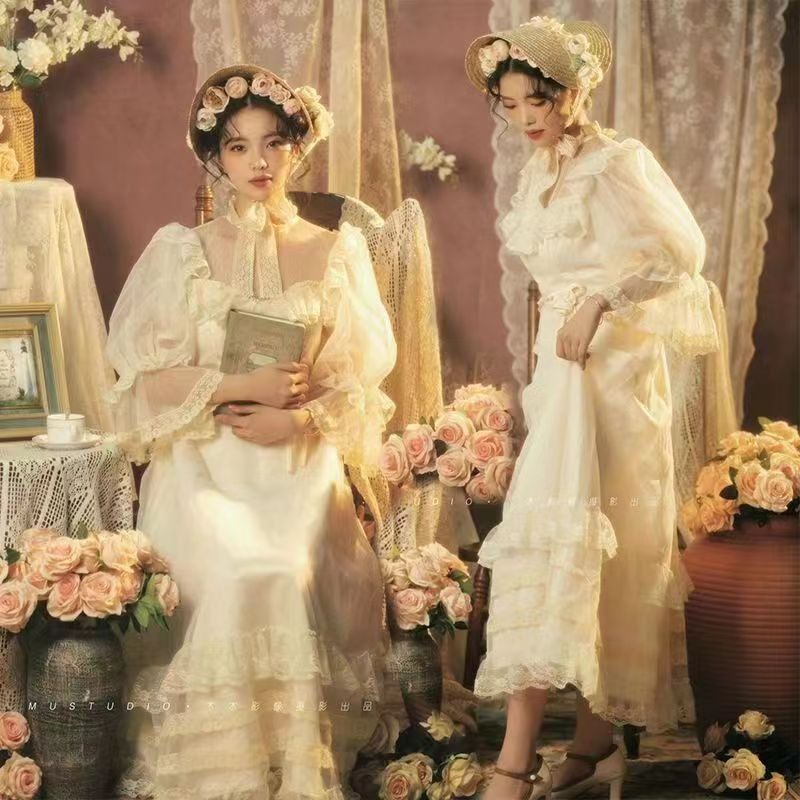 复古轻婚纱影楼新款法式少女油画风超仙连衣裙个人艺术照主题服装,男装,其他民族服装,淘宝优惠券,粉丝福利购,淘宝优惠卷