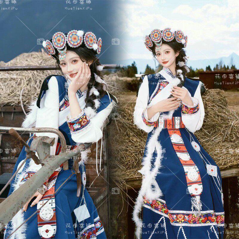 新款纳西族服装女云南丽江少数民族摩梭成人披星戴月旅拍演出服