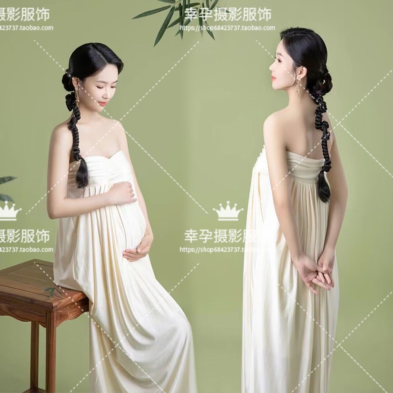 孕妇照服装新款影楼夏季清新抹胸礼服孕妈咪大肚艺术照在家拍衣