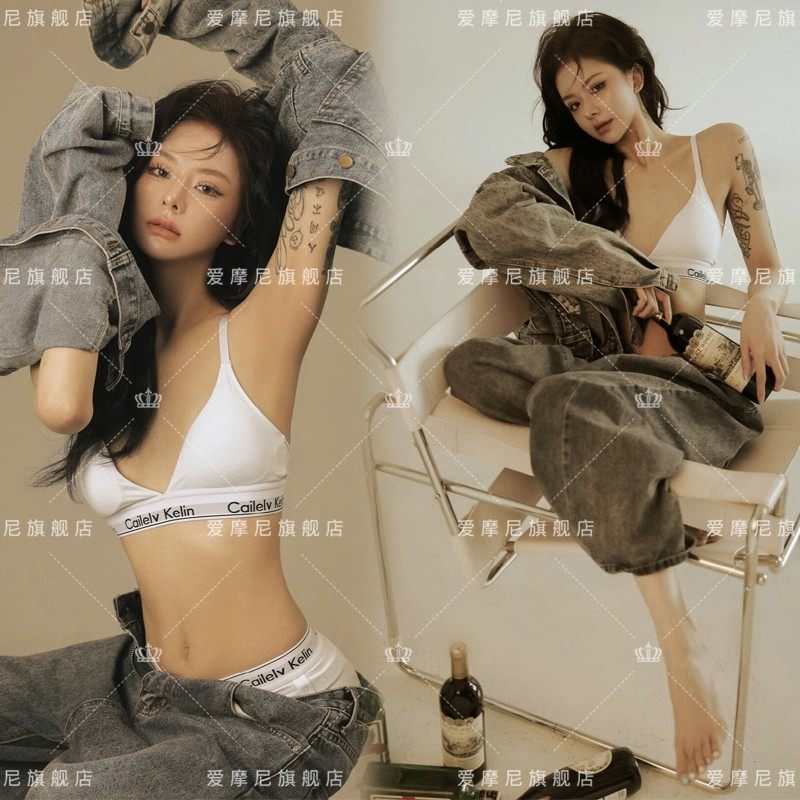 影楼写真主题韩杂系复古甜酷少女画报风牛仔套装个人杂志摄影服装