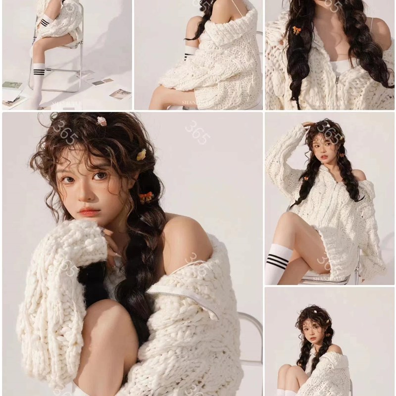 照相馆主题慵懒纯欲风毛衣甜美小清新少女艺术照韩系氛围感写真服
