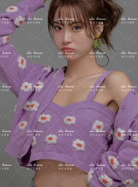 2021薇拉新款日系清新少女艺术形象照小雏菊紫色针织毛衣照相馆服