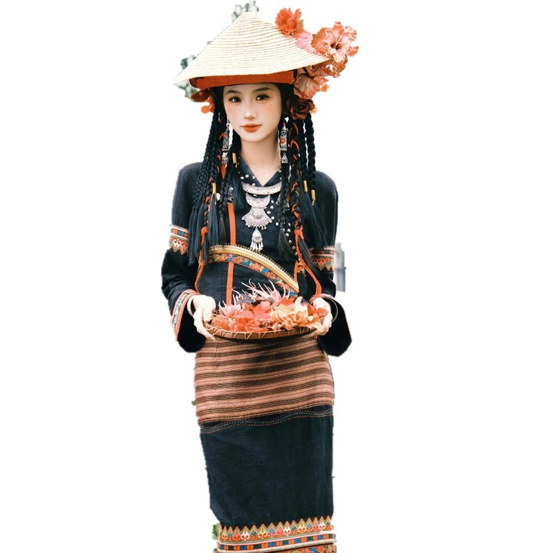 新款布朗族民族服装傣族少女旅拍云南贵州少数民族特色写真摄影服