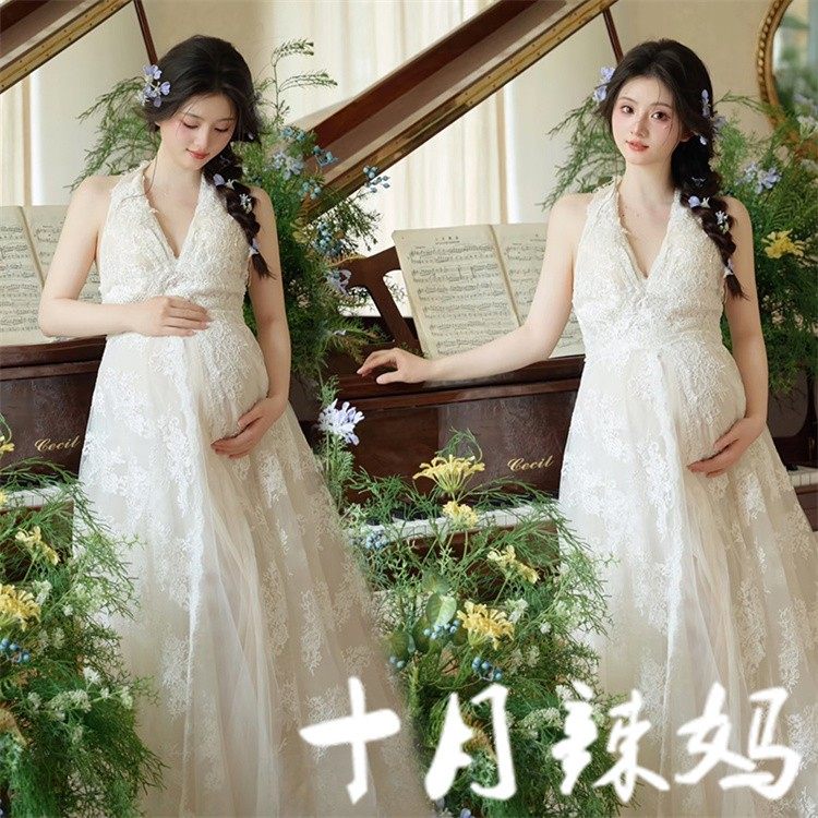 孕妇照服装影楼新款法式复古油画风蕾丝轻婚纱孕妈咪大肚照在家拍