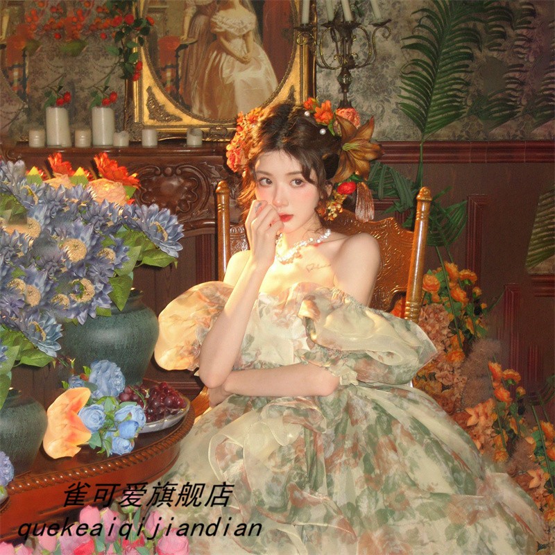 影楼主题个人写真衣服复古油画风小清新文艺少女碎花裙艺术照服装