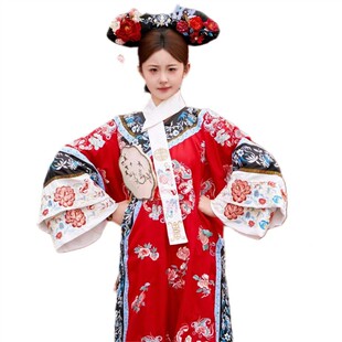 新款宫廷风清代红色印花格格服新中式清朝汉服女旅拍写真摄影服装