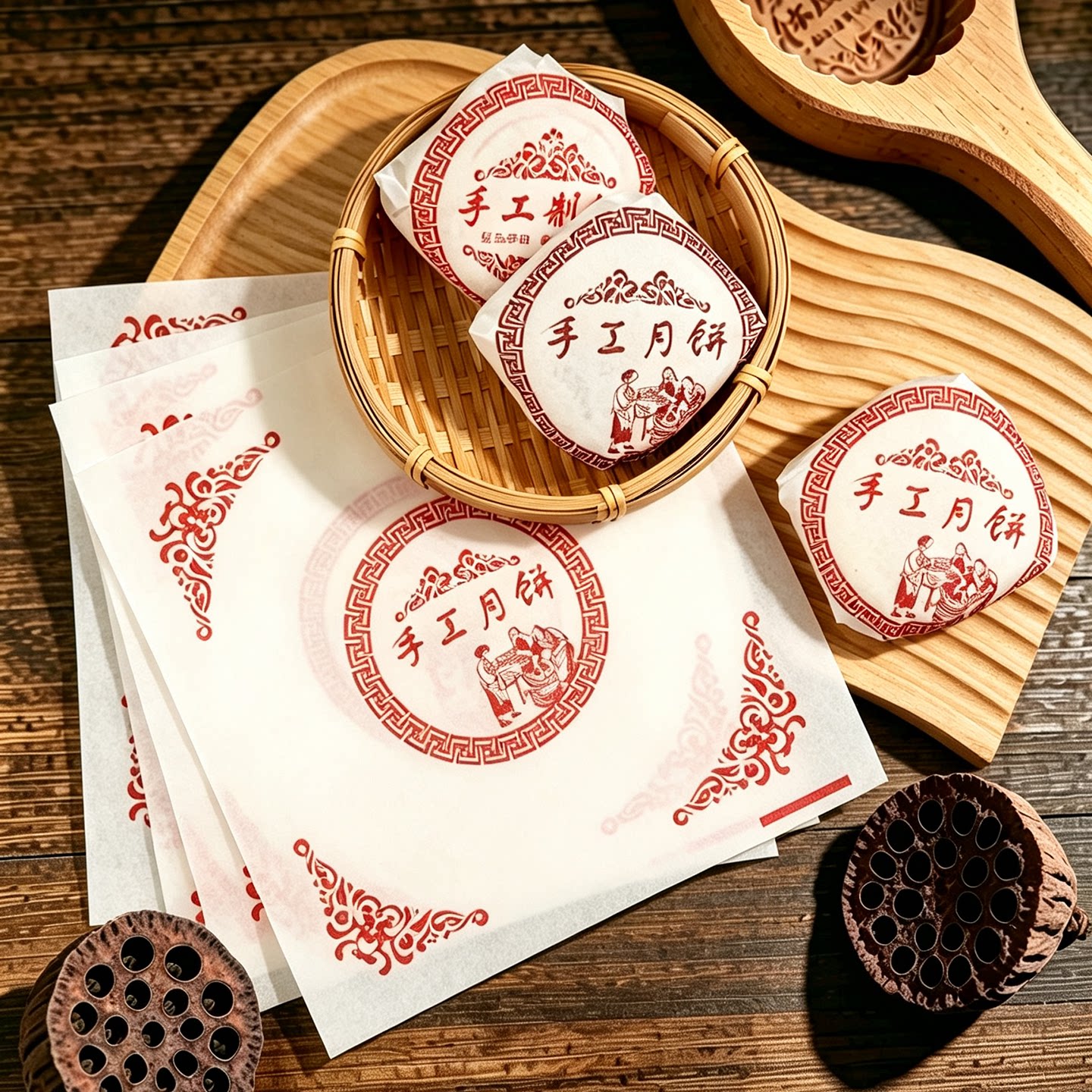 手工月饼纸中秋广式月饼包装纸老式五仁酥皮防油淋膜月饼纸包邮