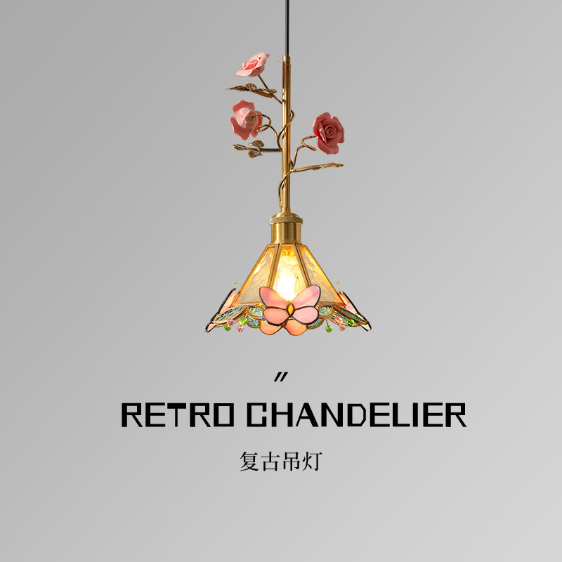 法式田园卧室床头玫瑰花吊灯中古vintage餐厅吧台岛台蝴蝶玻璃灯,家装灯饰光源,床头/玄关/吧台/过道吊灯,淘宝优惠券,粉丝福利购,淘宝优惠卷