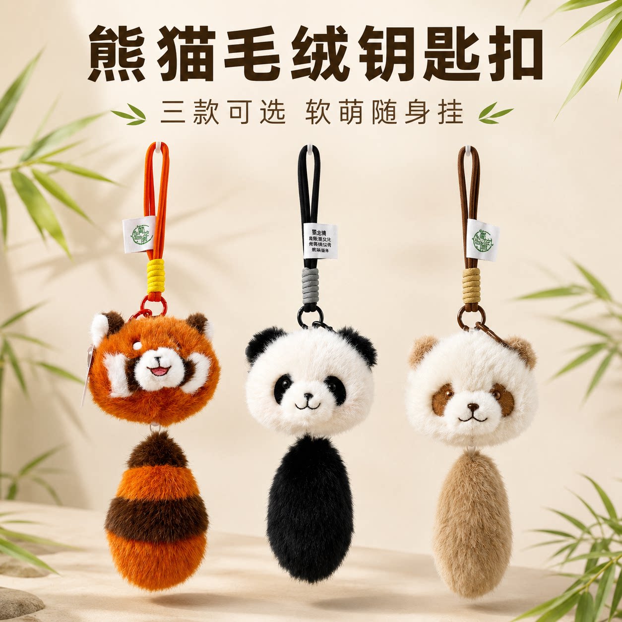 可爱熊猫七仔毛绒钥匙扣挂件图片