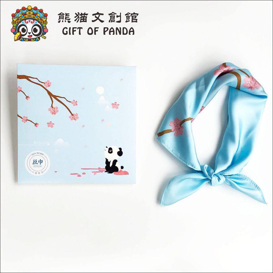 熊猫文创丝巾礼盒装成都方巾绑发带女中国风纪念品三八妇女节礼物