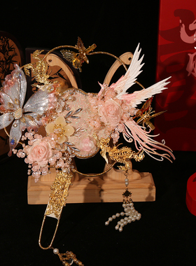 京舟词原创中式古风汉服新娘结婚团扇高级镂空喜扇秀禾龙凤褂配饰