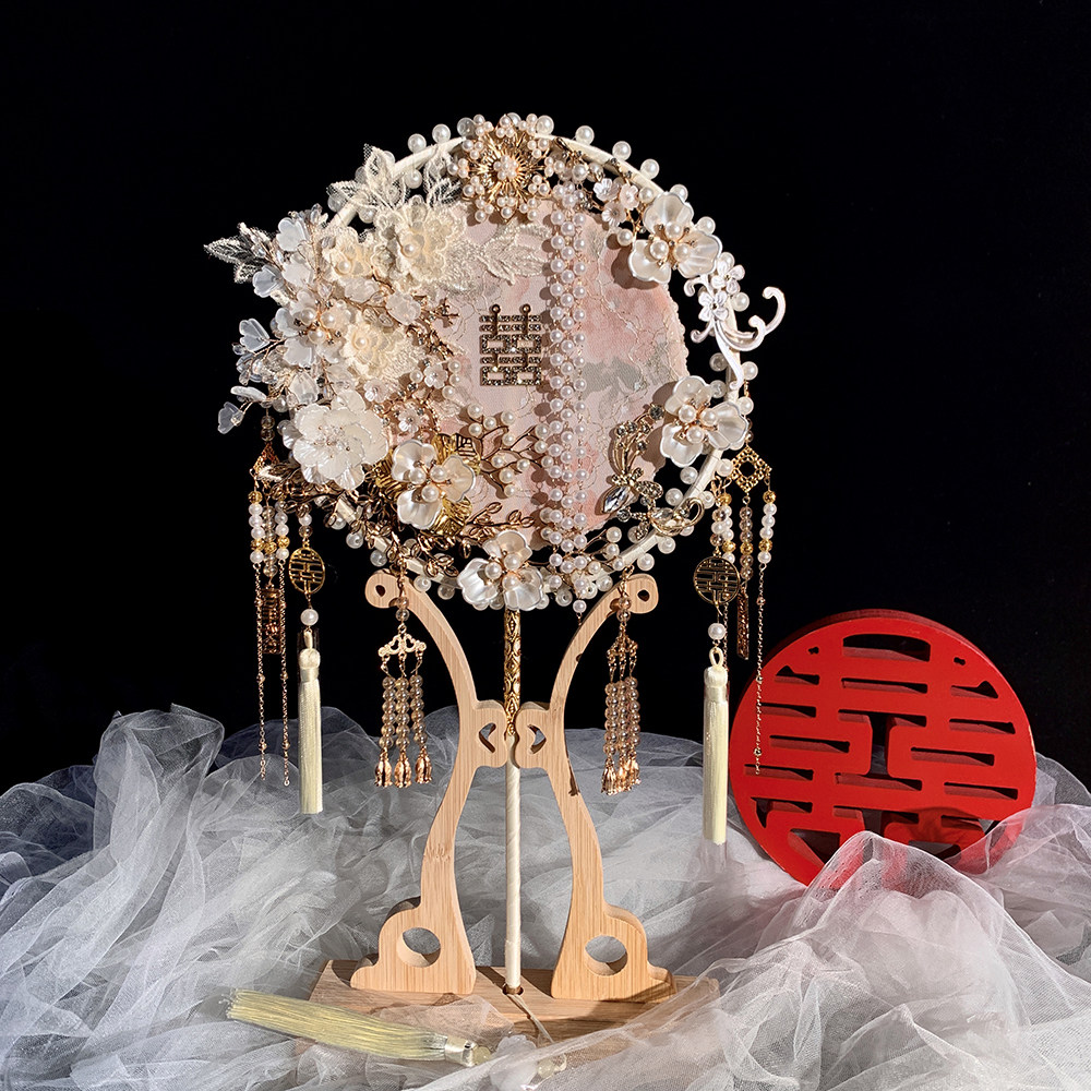 浅粉色秀禾中式新娘结婚礼团扇手工DIY材料包成品双面喜扇手捧花,家居饰品,工艺扇/团扇/喜扇/折扇,淘宝优惠券,粉丝福利购,淘宝优惠卷