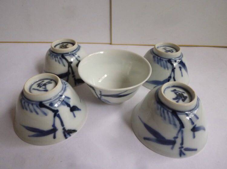 人间国宝 近藤悠三 京烧 竹叶纹 品杯 高4.3 口径7.5