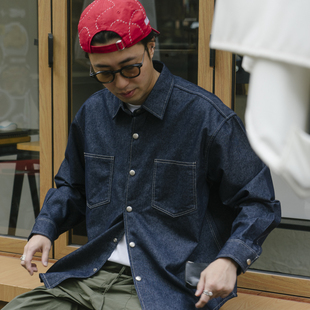 复古秋冬日系街头潮流 美式 LABSTORE两色重磅明线洗水牛仔长袖 衬衫