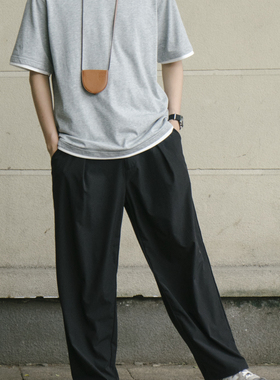 LABSTORE 夏季速干透气宽松直筒休闲裤黑色基础款纯色长裤男青年
