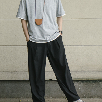 LABSTORE 夏季速干透气宽松直筒休闲裤黑色基础款纯色长裤男青年