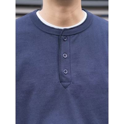 LABSTORE 夏季复古流行 纯色基础款圆领亨利领短袖纯棉T恤男青年