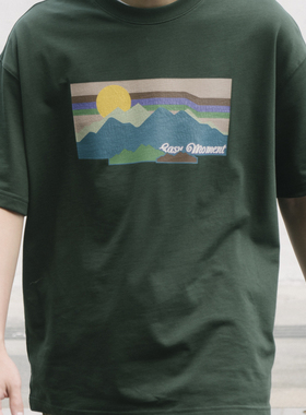 LABSTORE 墨绿色山系主题印花 重磅面料圆领短袖tee恤宽松复古