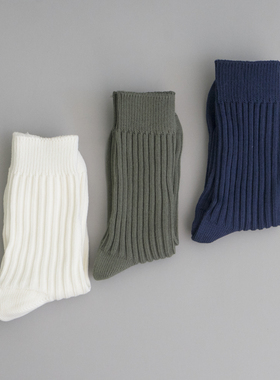 LABSTORE 3双 日系搭配 粗线编织 纯色纯棉长袜 中长袜
