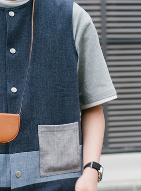 LABSTORE 拼接撞色 复古圆领马甲 叠穿秋冬日系法式工装