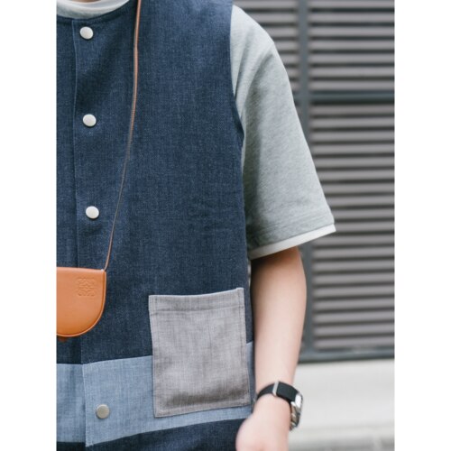 LABSTORE 拼接撞色 复古圆领马甲 叠穿秋冬日系法式工装