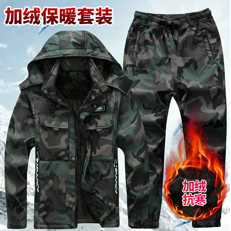 新式冬季迷彩服套装男士战术户外钓鱼徒步工装工作服保暖防寒耐磨
